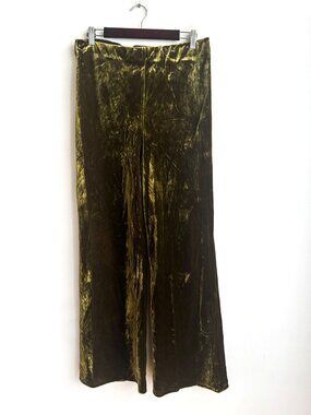 Anthropologie Olive Green Velvet Full Lenght Pull on Pants L